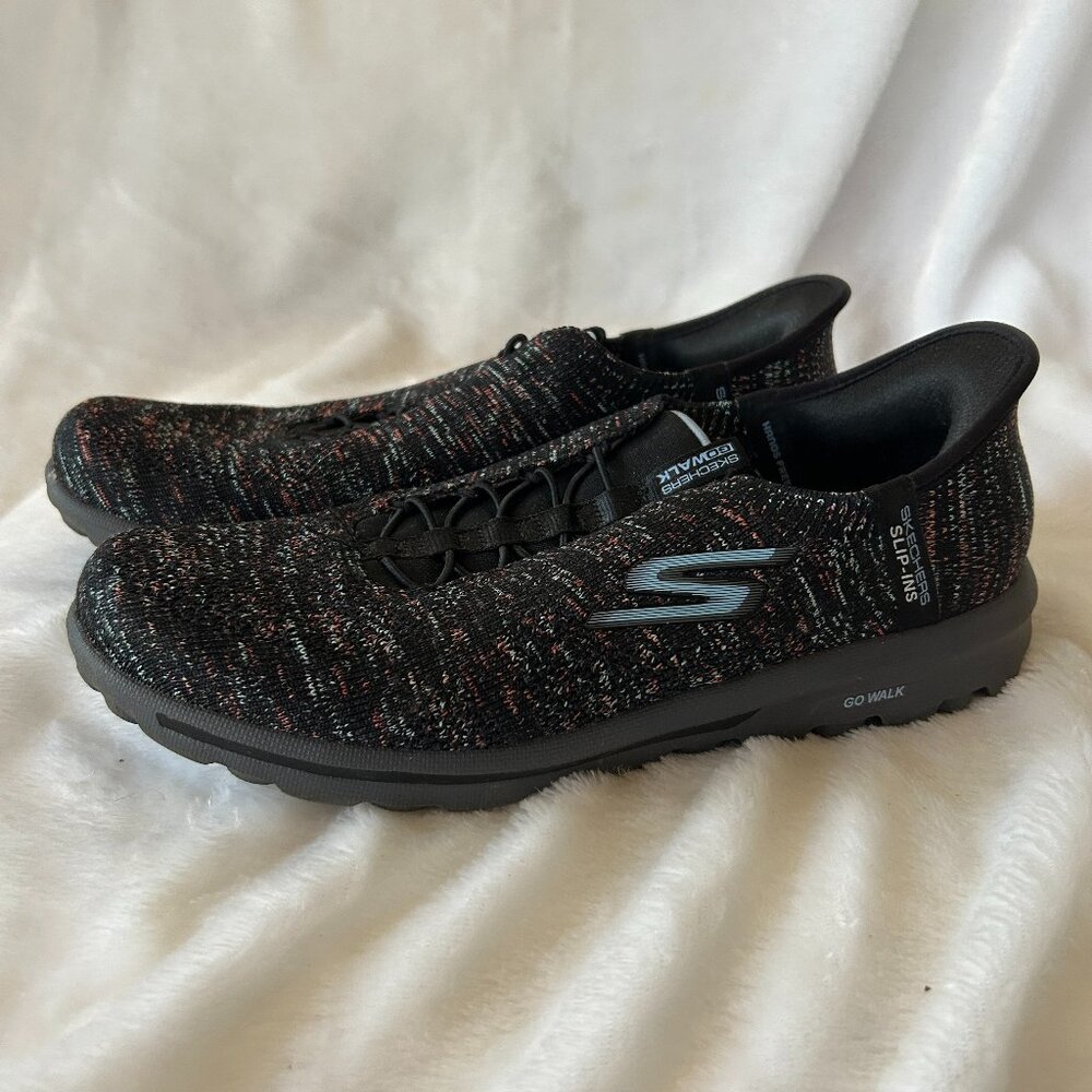 Skechers Go Walk Slip On Tennis Shoes Womens 8.5 Black Multi Color Memory Foam